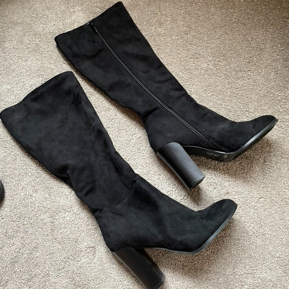 Black Faux Suede Thigh Boots